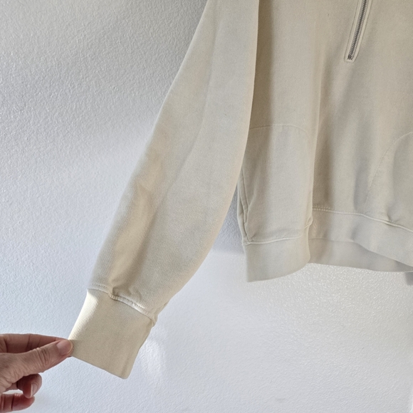 MATE The Label Organic Fleece Quarter Zip Sweatshirt Womens Medium Bone Relaxed - Picture 3 of 15
